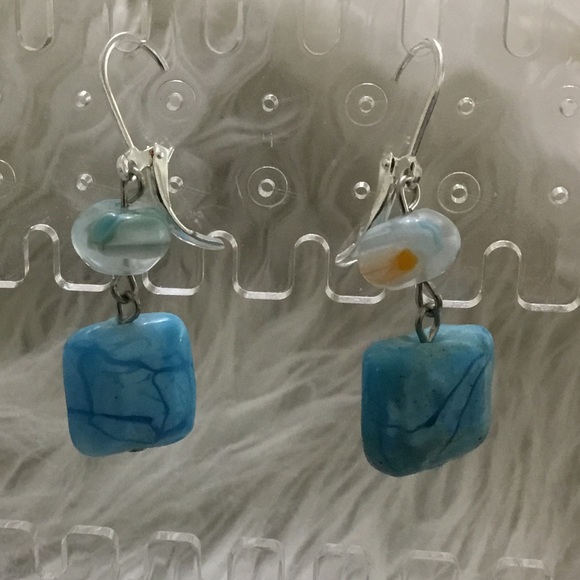 Handmade Blue floral glass earrings - Picture 5 of 5
